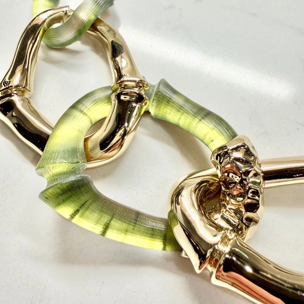 Alexis Bittar Gold and Green Bamboo Link Necklace - Picture 2 of 5